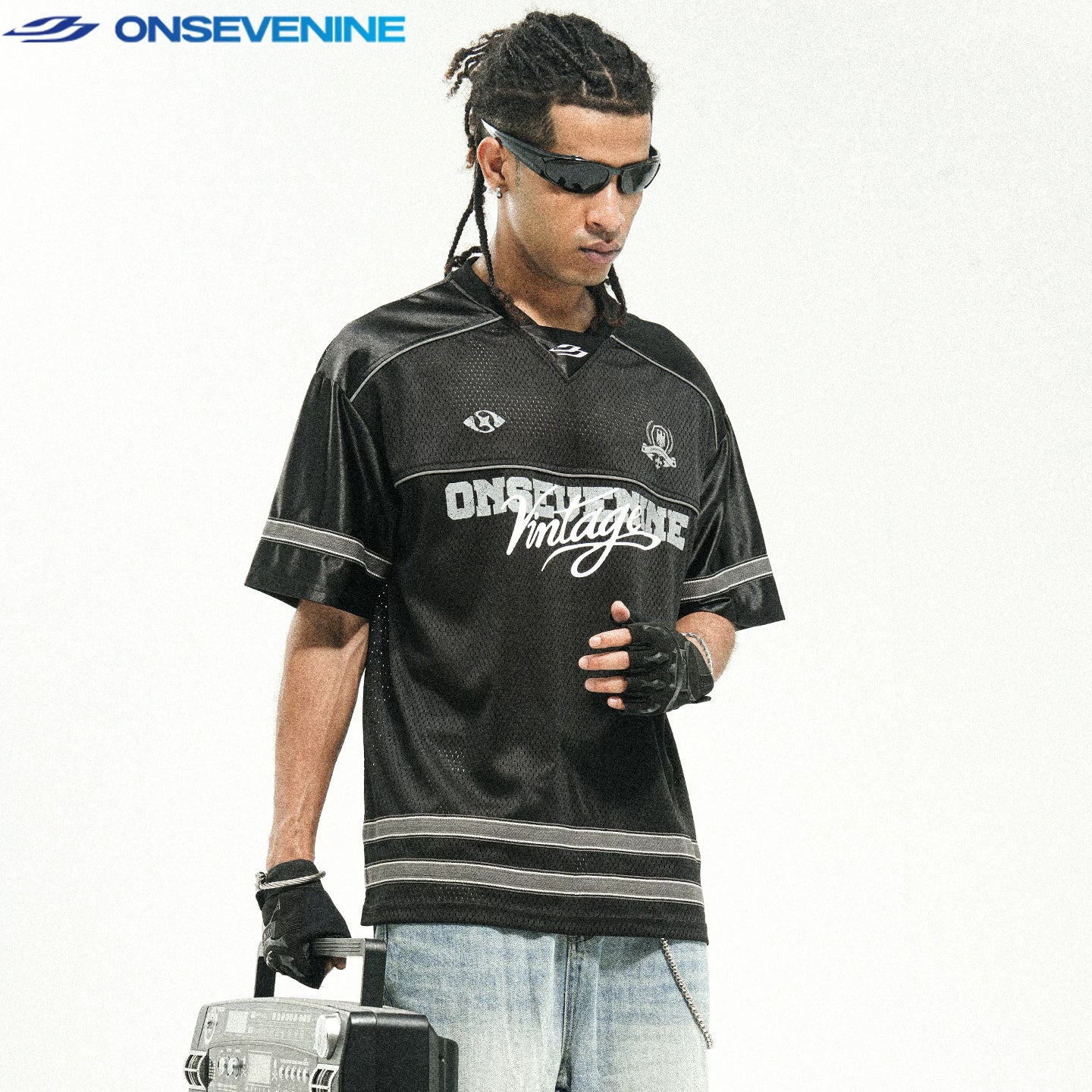 ONSEVENINE "Vintage" Black Athletic Mesh Jersey