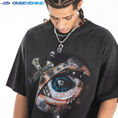 ONSEVENINE "Heaven" Eye and Cross Graphic Tee