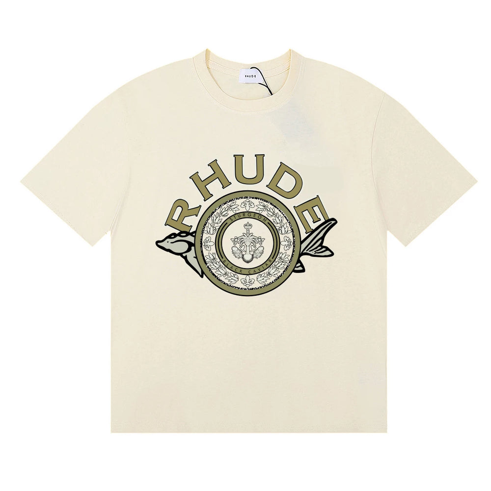 RHUDE Crest & Logo Graphic Print T-Shirt - Cream