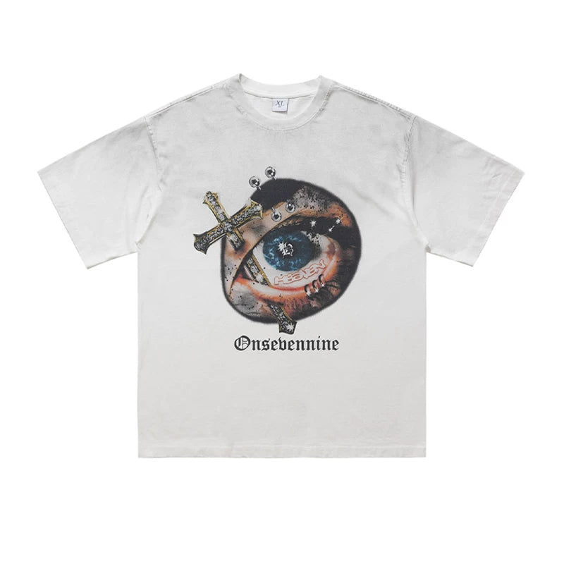 ONSEVENINE "Heaven" Eye and Cross Graphic Tee