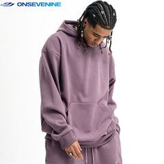 ONSEVENINE Heather Grey Minimalist Pullover Hoodie