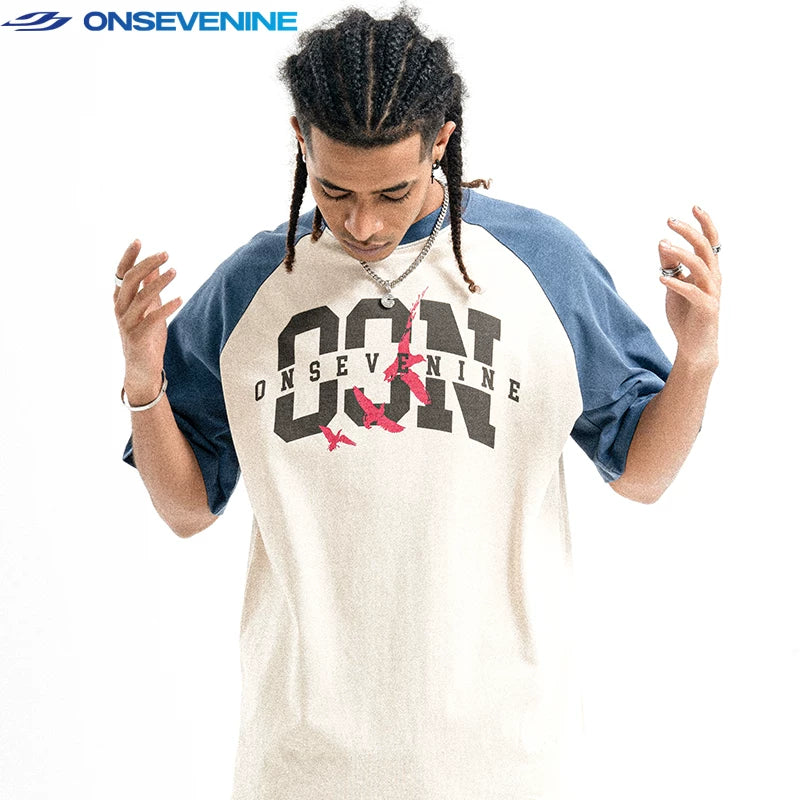 ONSEVENINE Raglan Colorblock "OON" Bird Graphic Tee