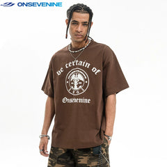 ONSEVENINE Emblem & Gothic Typography Tee