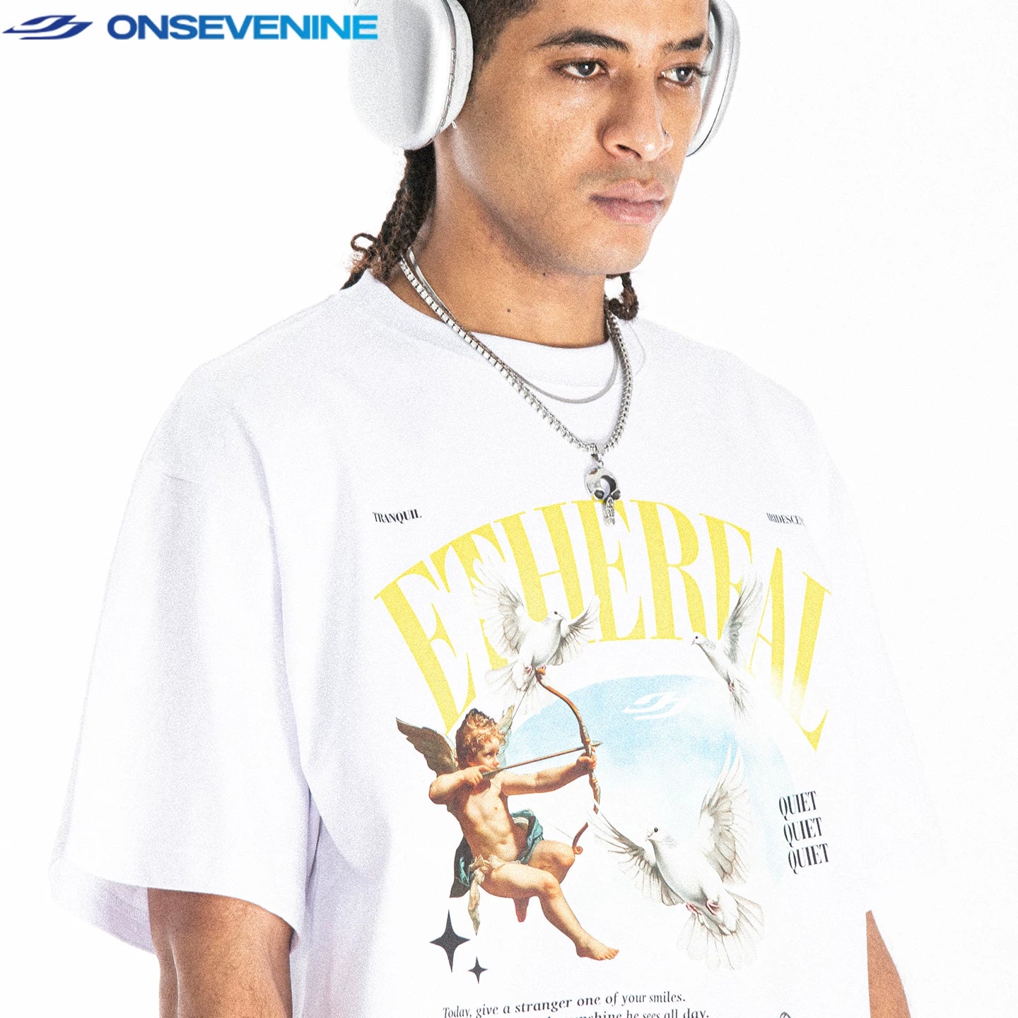 ONSEVENINE "Ethereal" Cherub and Doves Graphic Tee