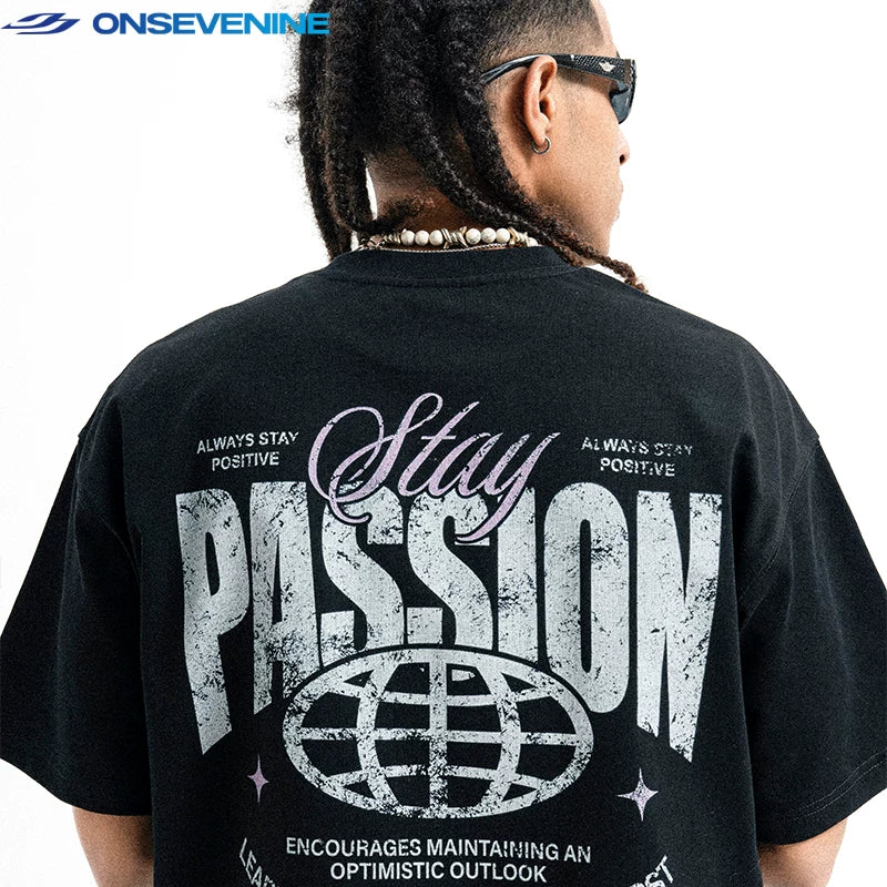 ONSEVENINE "Stay Passion" Minimalist Chest Graphic Tee