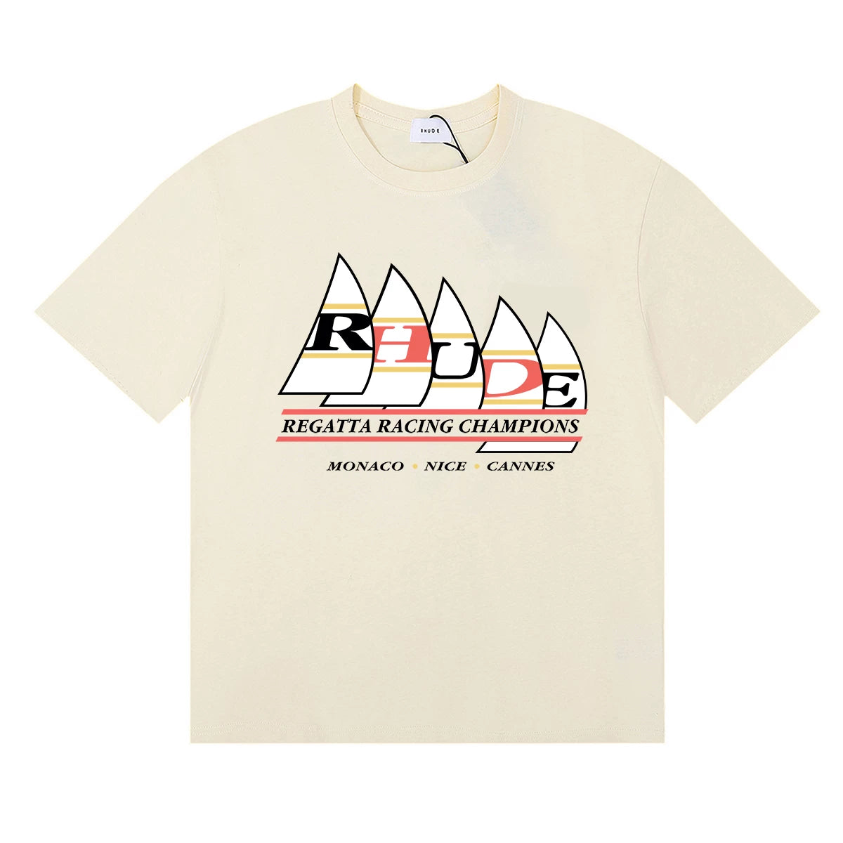 RHUDE "Regatta Racing Champions" Graphic Print T-Shirt - Cream
