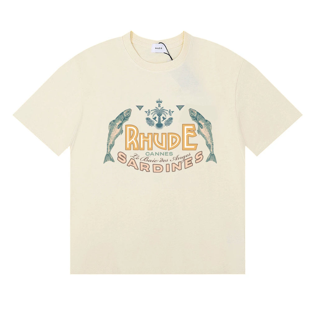 RHUDE "Sardines" Graphic Print T-Shirt - Cream