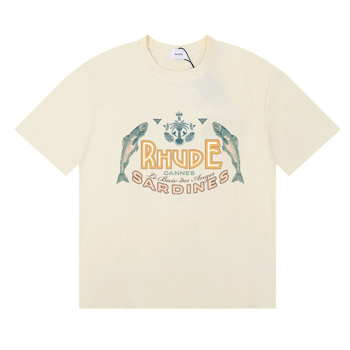 RHUDE "Sardines" Graphic Print T-Shirt - Cream