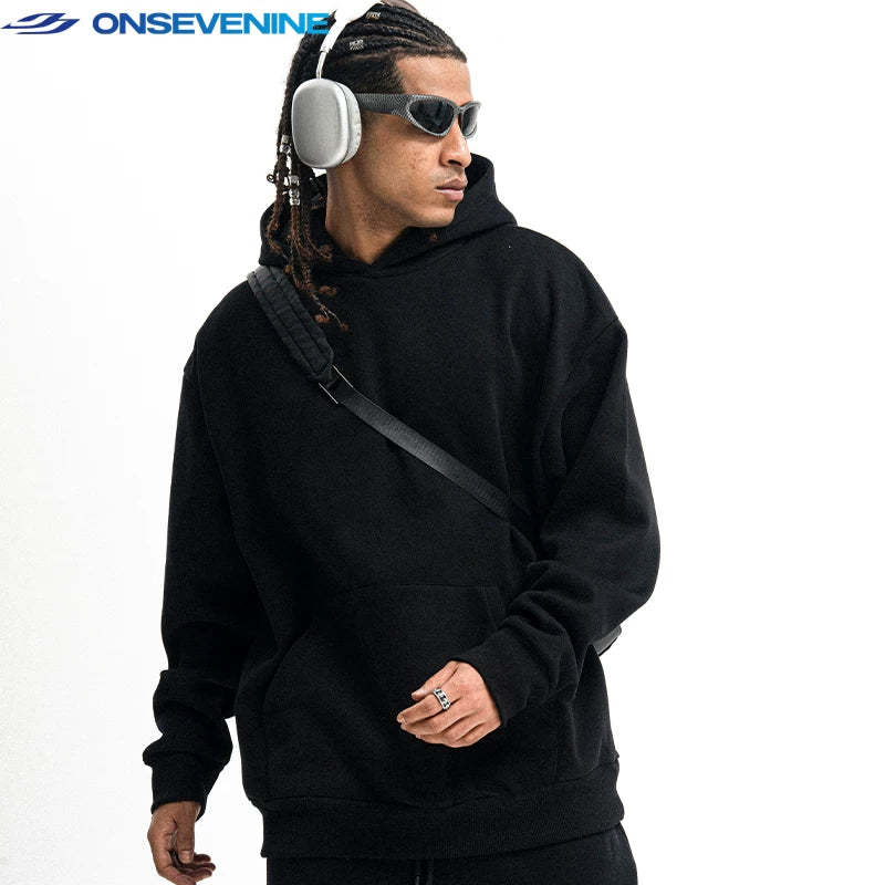 ONSEVENINE Heather Grey Minimalist Pullover Hoodie