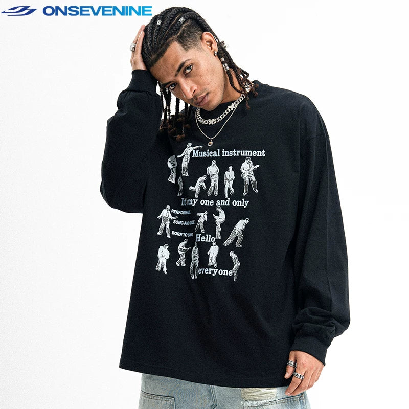 ONSEVENINE "Musical Instrument / Hello Everyone" Long-Sleeve Graphic Tee