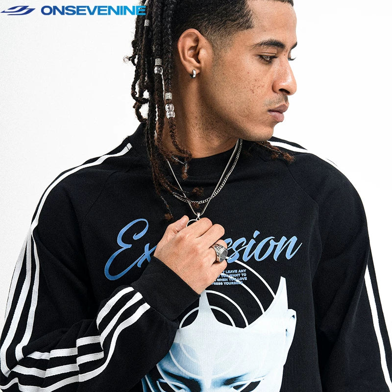 ONSEVENINE "Expression" Cyber-Graphic Long-Sleeve Shirt