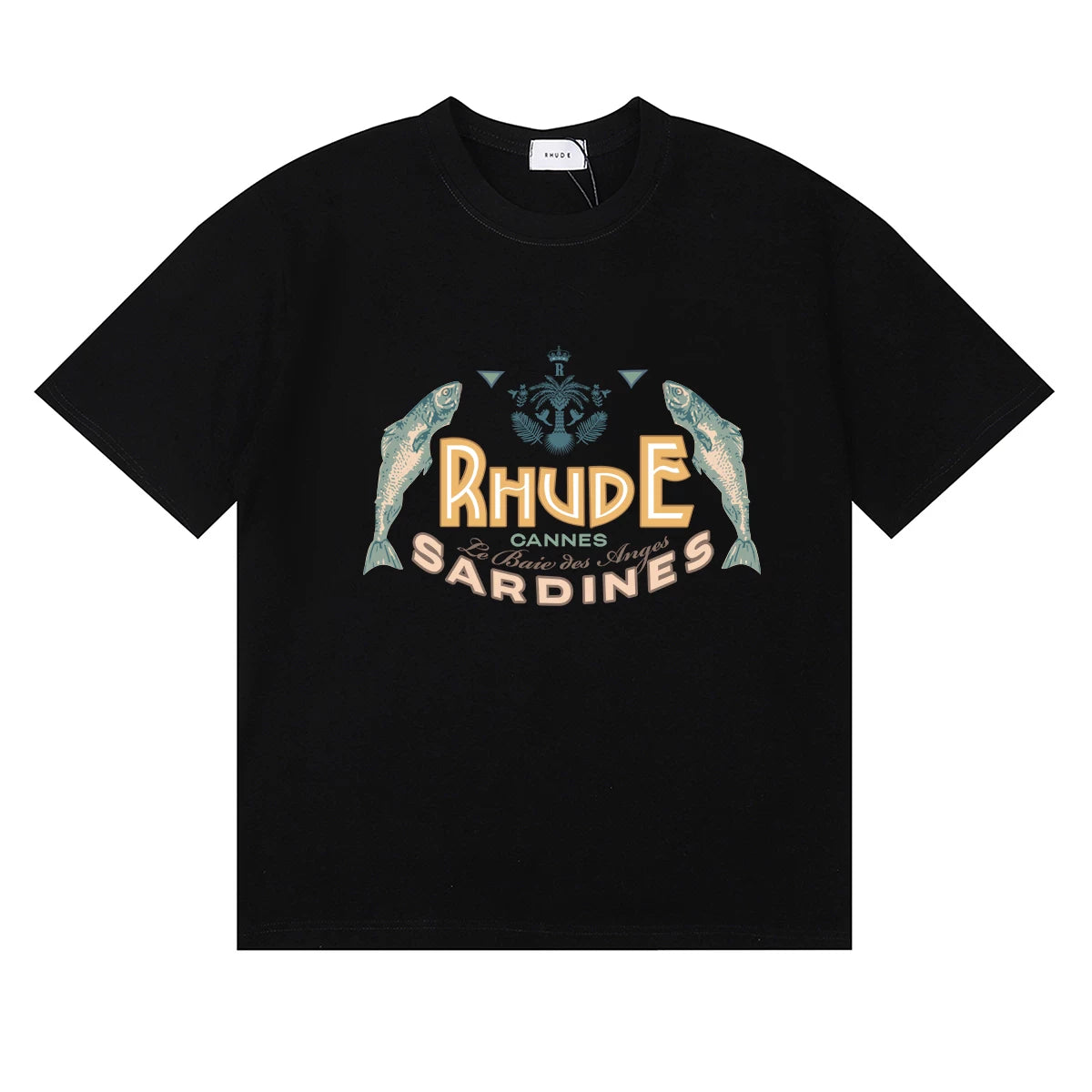RHUDE "Sardines" Graphic Print T-Shirt - Black
