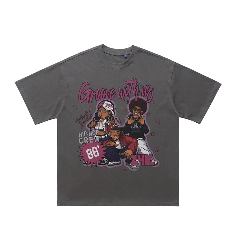 ONSEVENINE "Groove with Us" Cartoon Graphic Tee