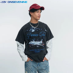 ONSEVENINE "Premier Tier" Airplane Graphic Layered-Effect Tee