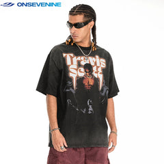 ONSEVENINE Travis Scott Vintage-Style Graphic Tee