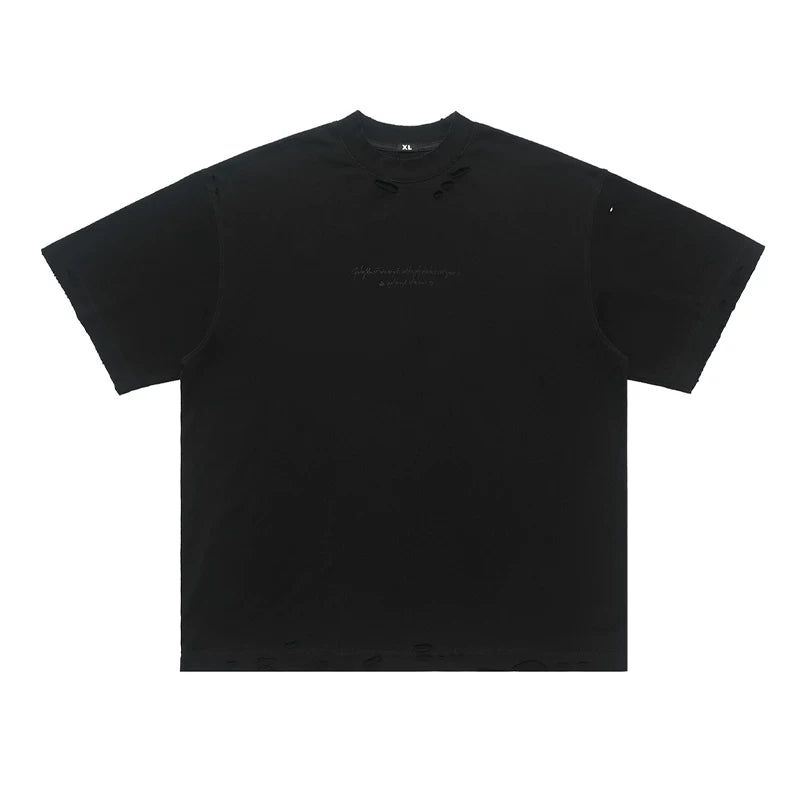 ONSEVENINE Distressed Minimalist Black Tee