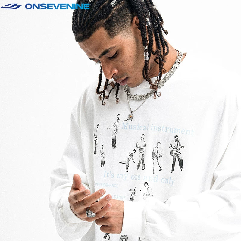 ONSEVENINE "Musical Instrument / Hello Everyone" Long-Sleeve Graphic Tee