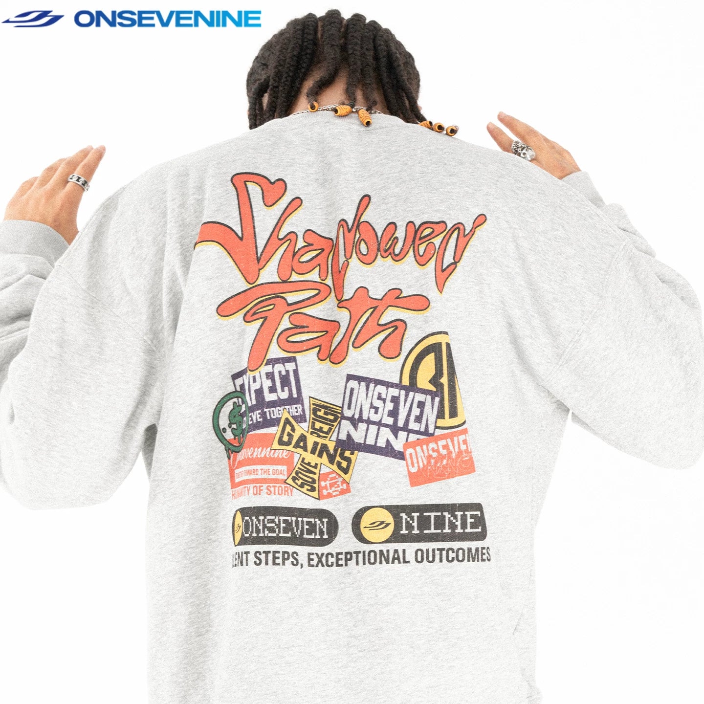 ONSEVENINE Graffiti-Style Lettering Heather Grey Sweatshirt