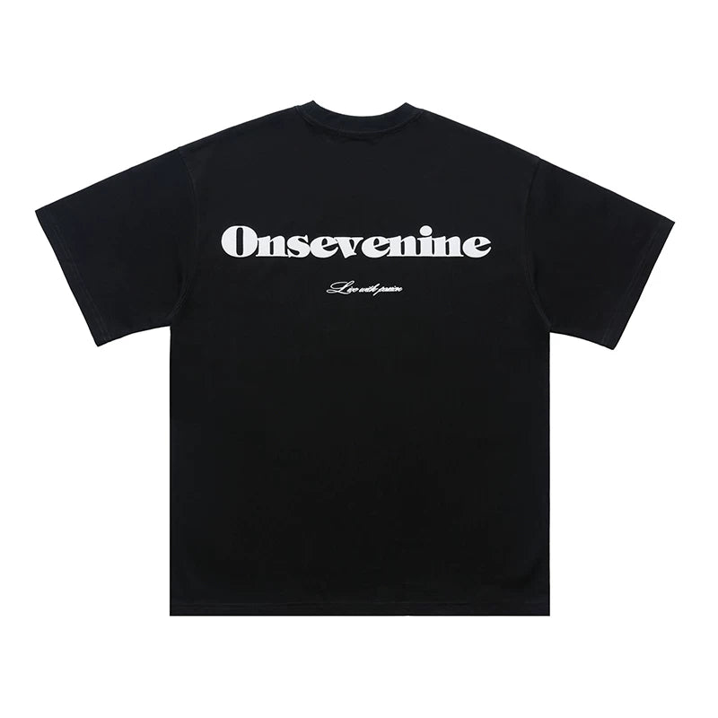 ONSEVENINE "Live with Passion" Blue Lettering White Tee