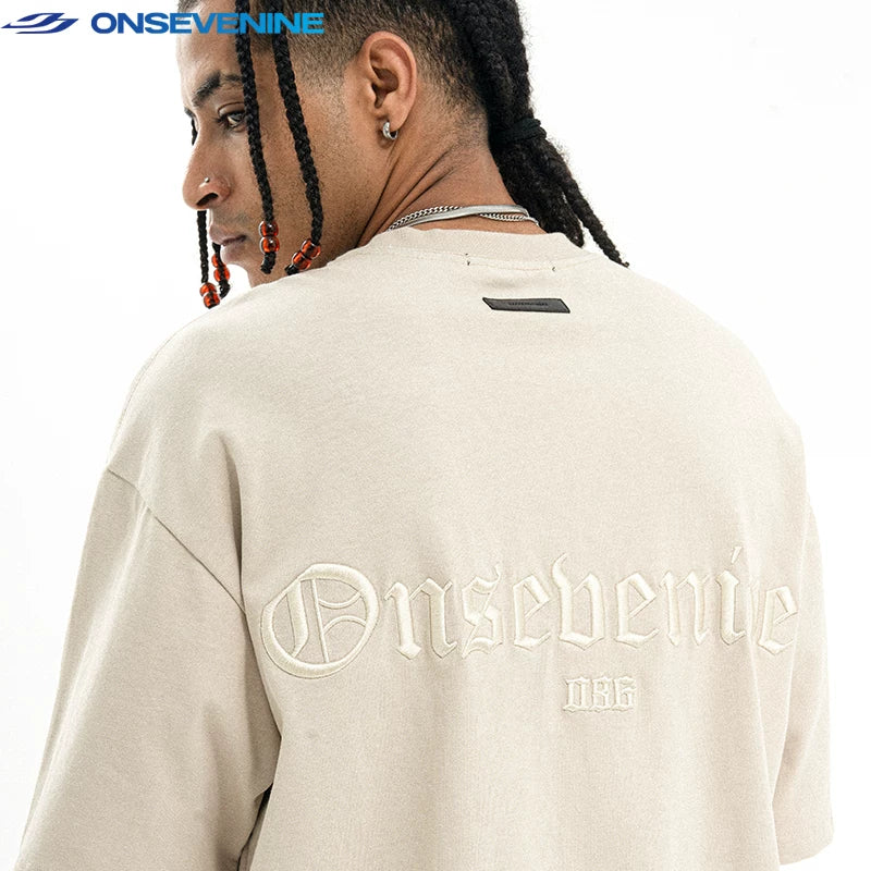 ONSEVENINE Gothic Embroidered Brown Tee