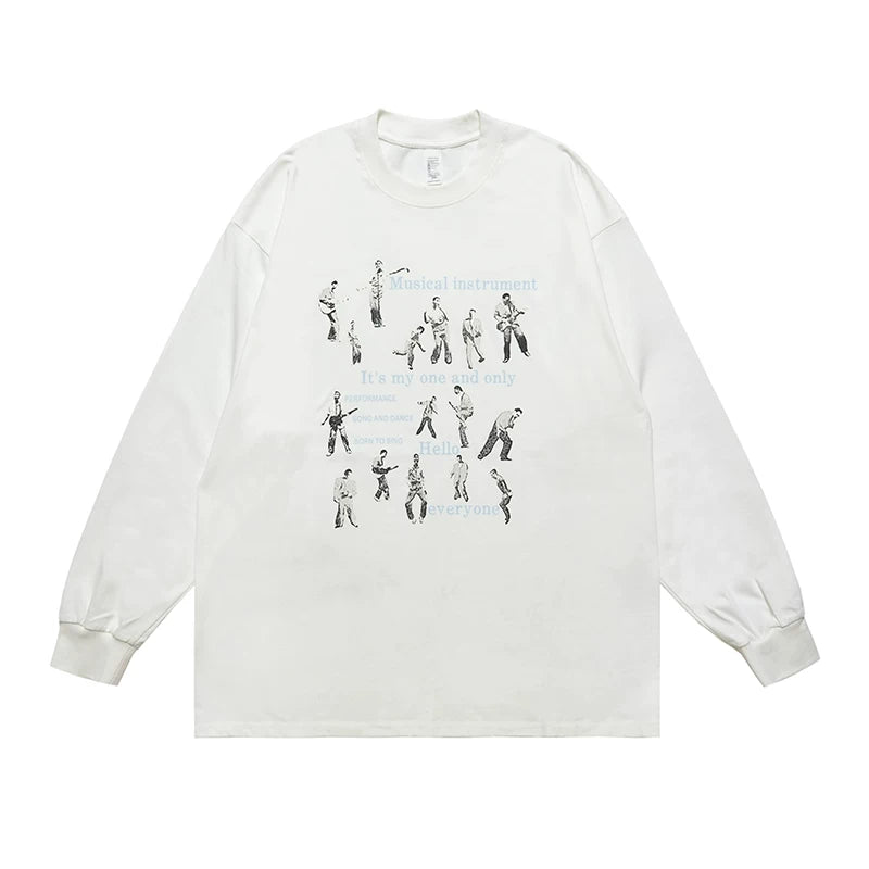 ONSEVENINE "Musical Instrument / Hello Everyone" Long-Sleeve Graphic Tee