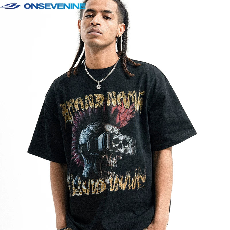 ONSEVENINE Cyber Punk Skull Graphic Tee