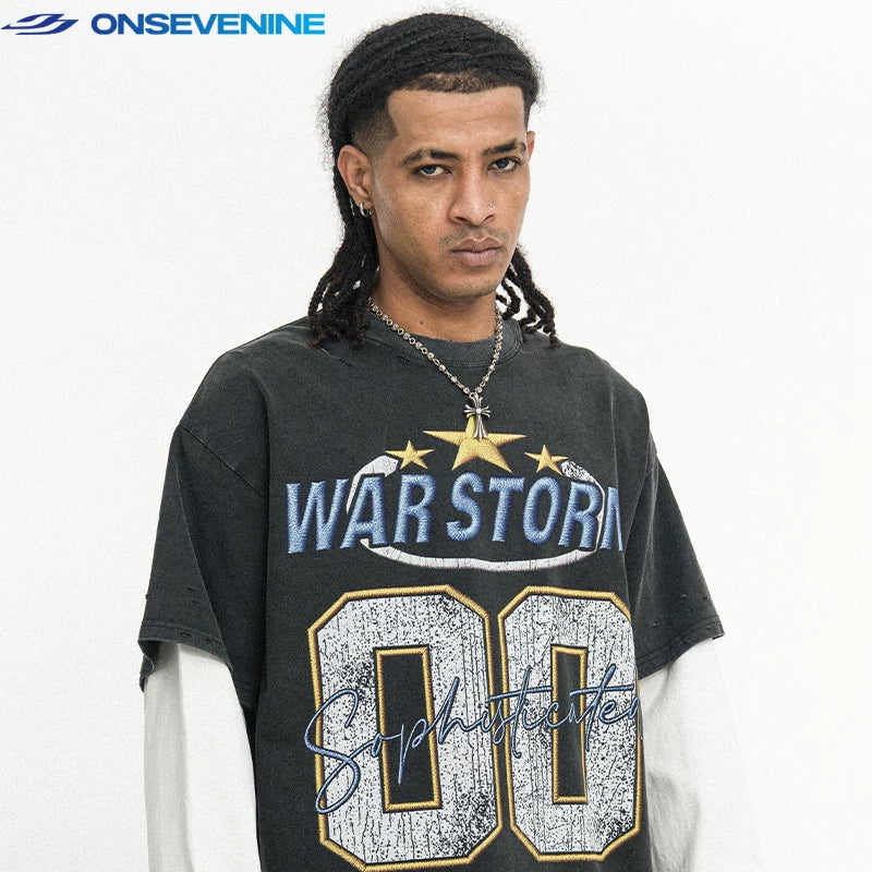 ONSEVENINE "War Storm" Graphic Layered-Effect Tee