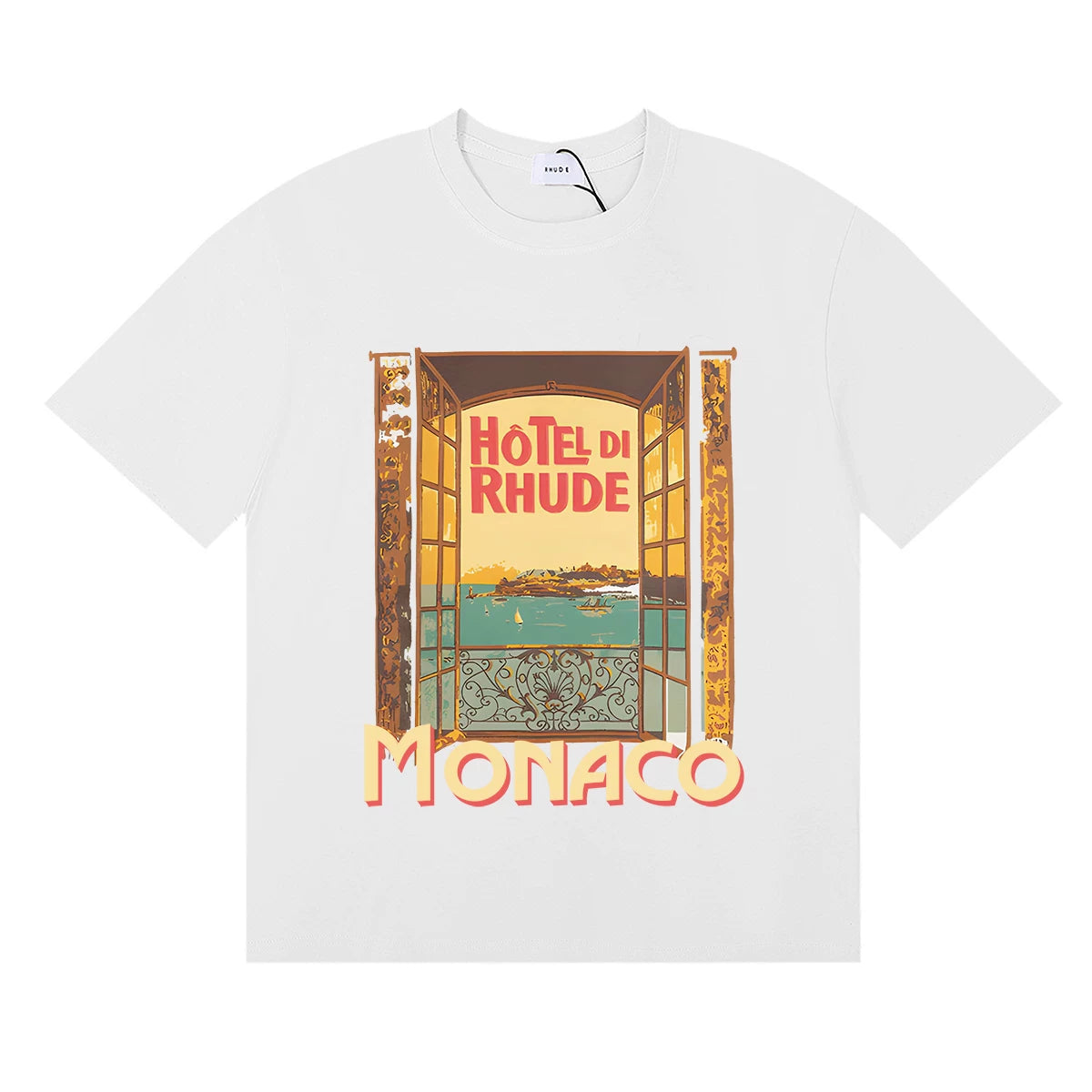 RHUDE "Hotel Di Rhude Monaco" Graphic Print T-Shirt - White
