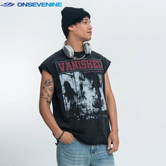 ONSEVENINE "Vanished" Distressed Graphic Sleeveless Tee
