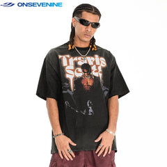 ONSEVENINE Travis Scott Vintage-Style Graphic Tee