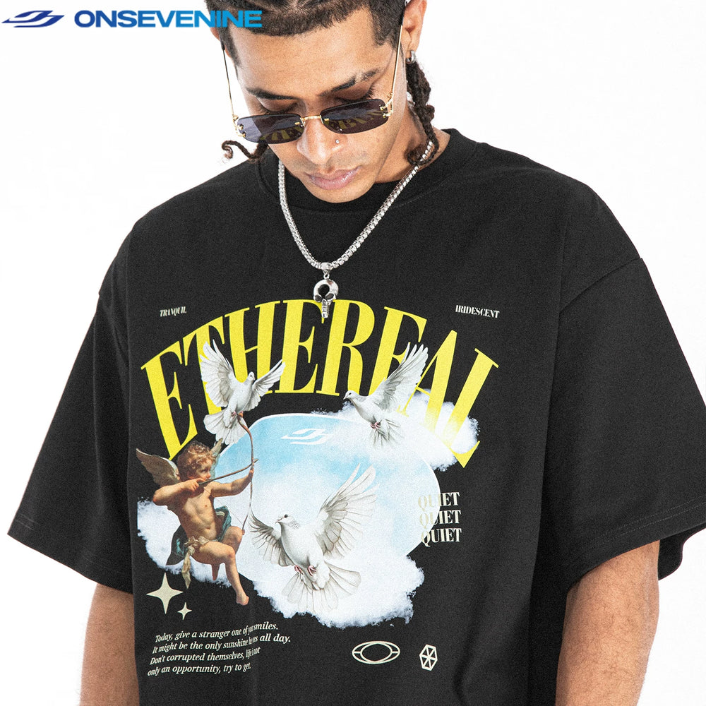 ONSEVENINE "Ethereal" Cherub and Doves Graphic Tee