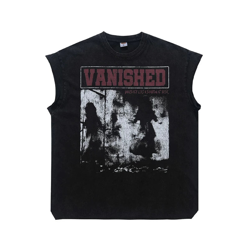 ONSEVENINE "Vanished" Distressed Graphic Sleeveless Tee