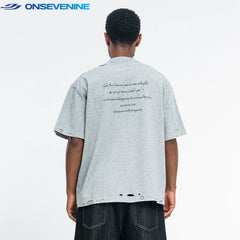 ONSEVENINE Distressed Minimalist Black Tee