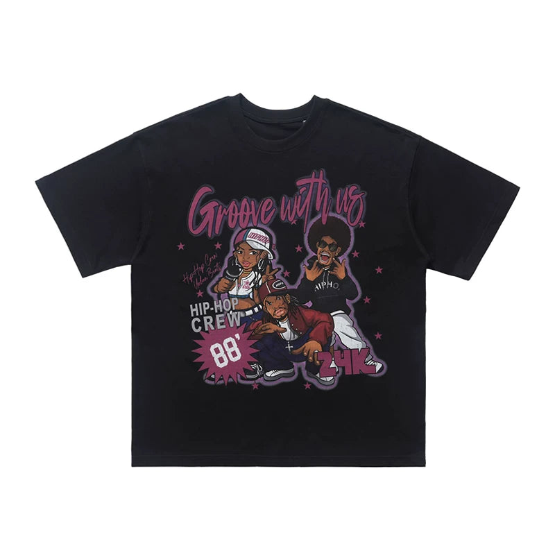 ONSEVENINE "Groove with Us" Cartoon Graphic Tee