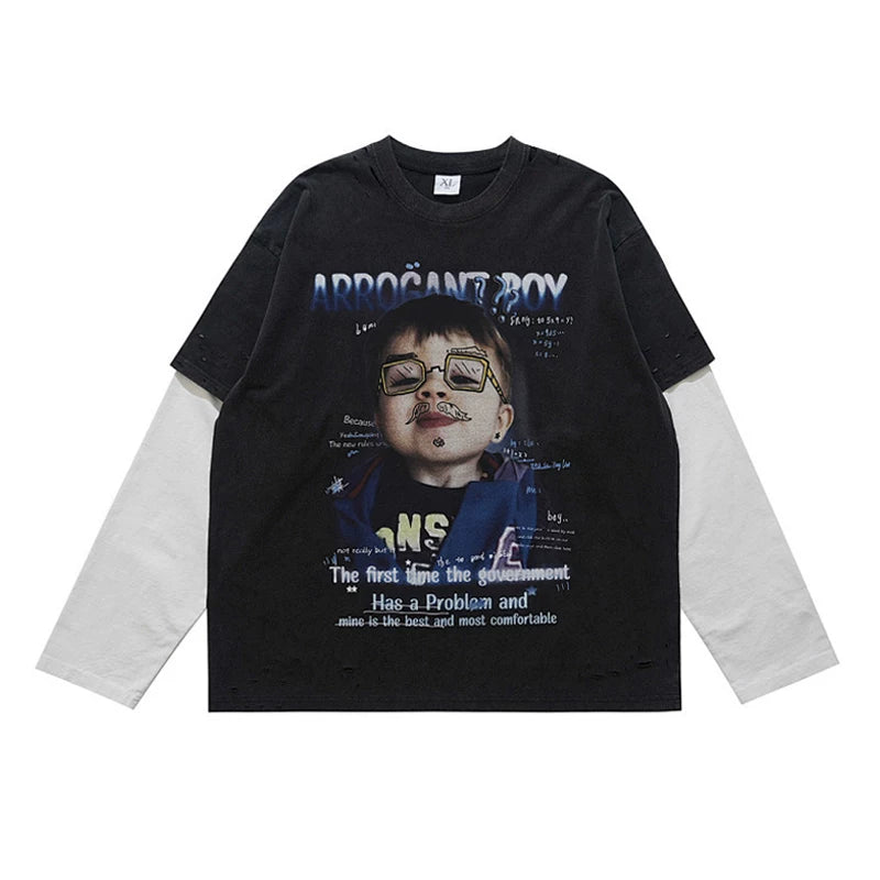 ONSEVENINE Winged Angel Graphic Layered-Effect Tee