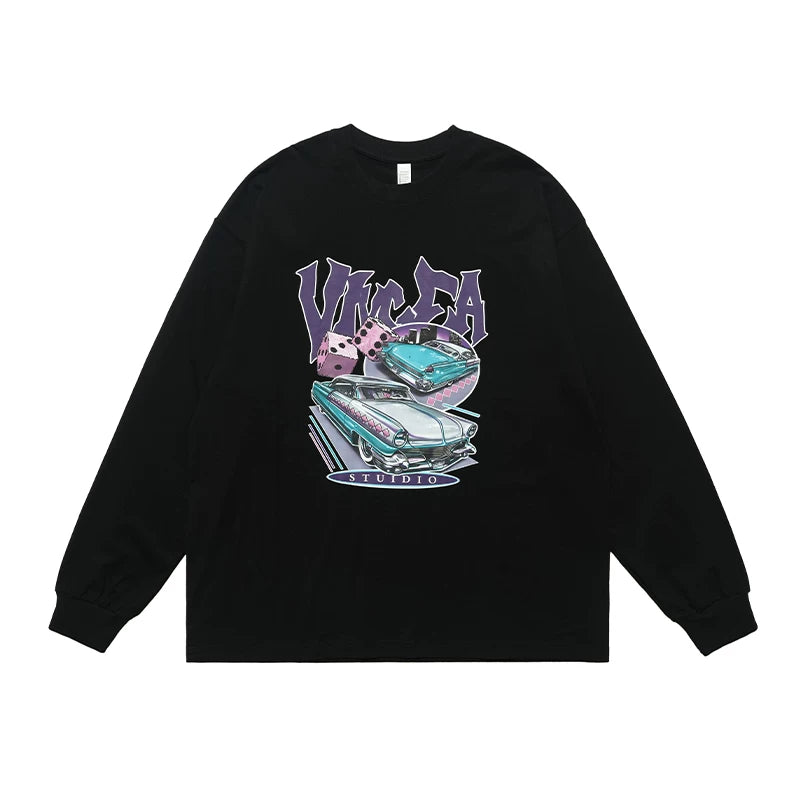 ONSEVENINE Classic Car and Dice Graphic Long-Sleeve Tee