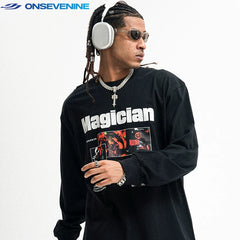 ONSEVENINE "Magician" Collage Graphic Long-Sleeve Tee