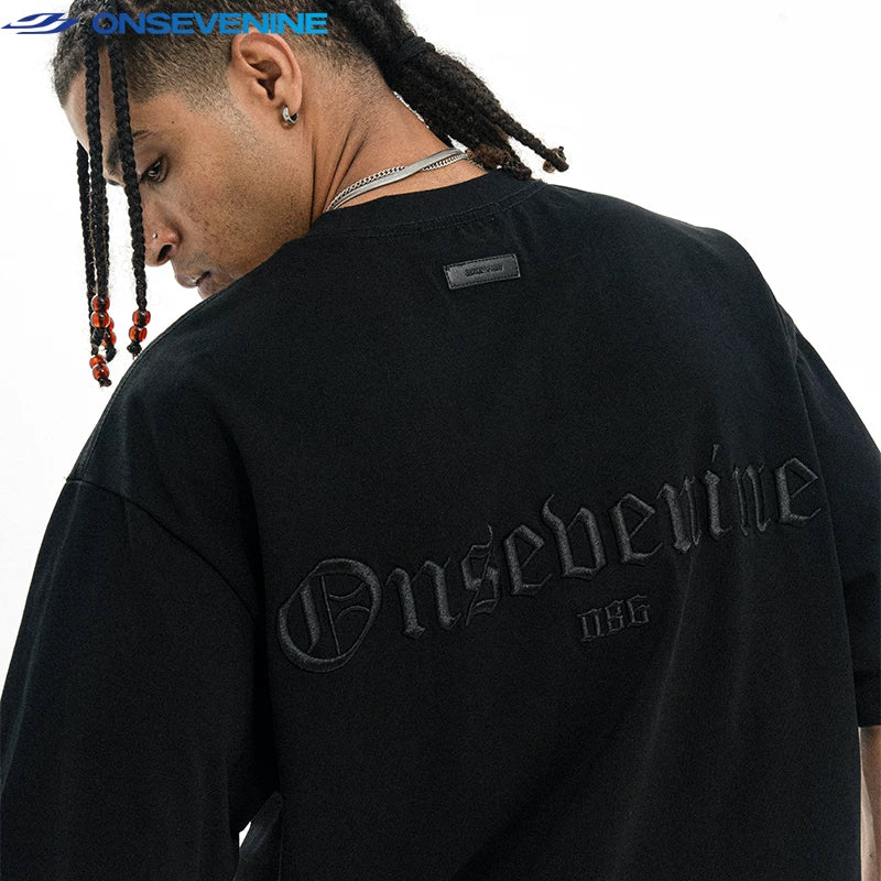 ONSEVENINE Gothic Embroidered Brown Tee