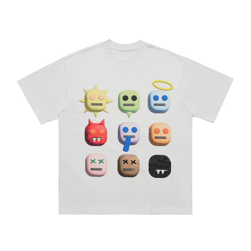 ONSEVENINE 3D Emoji Character Grid Graphic Tee