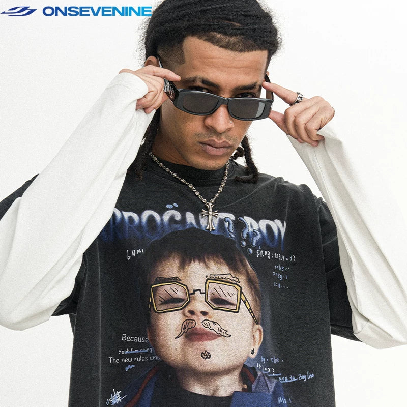 ONSEVENINE "Arrogant Boy" Graphic Layered-Effect Tee