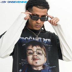 ONSEVENINE "Arrogant Boy" Graphic Layered-Effect Tee