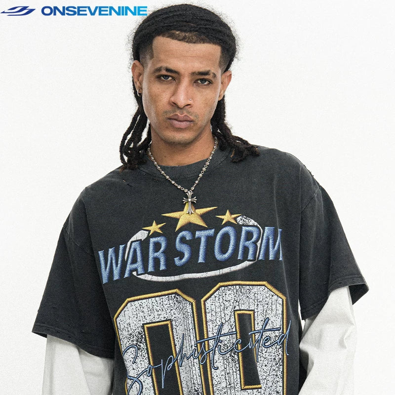 ONSEVENINE "War Storm" Graphic Layered-Effect Tee