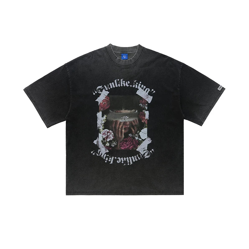 ONSEVENINE Roses and Blindfolded Figure Graphic Tee