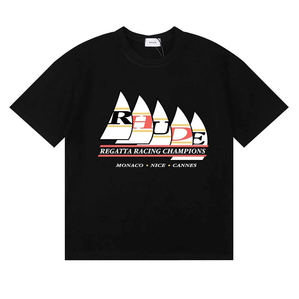RHUDE "Regatta Racing Champions" Graphic Print T-Shirt - Black