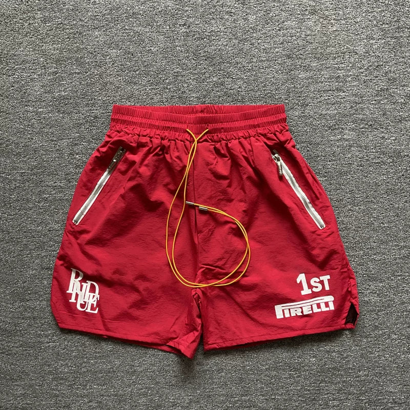 RHUDE Racing Graphic Zip Pocket Athletic Shorts - Red