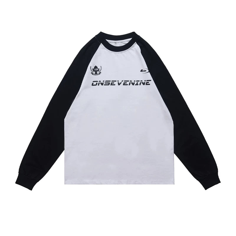 ONSEVENINE Black-and-White Raglan Long-Sleeve Shirt