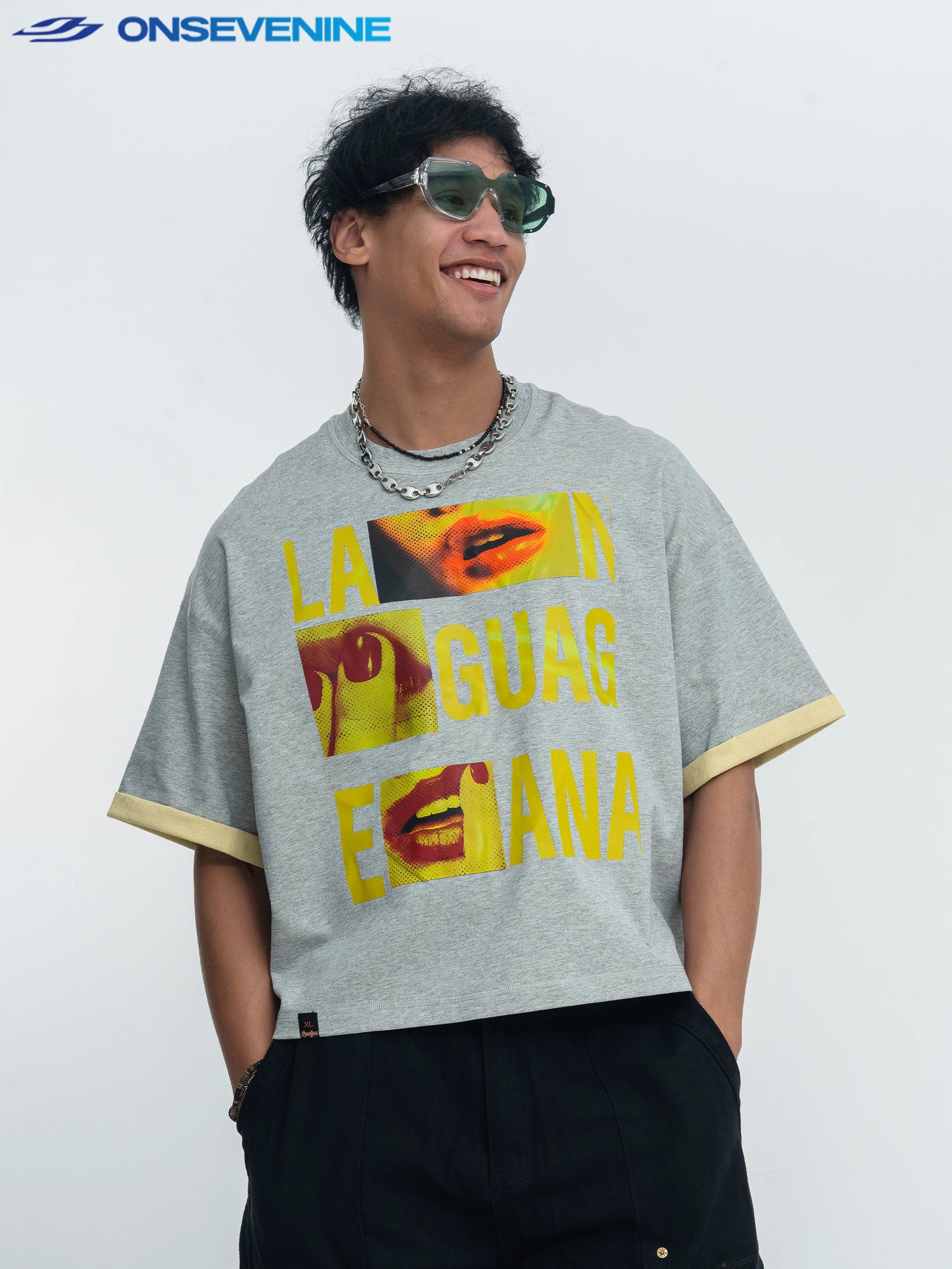 ONSEVENINE "Language" Collage Graphic Tee