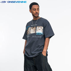 ONSEVENINE Triple-Photo Panel Graphic Tee