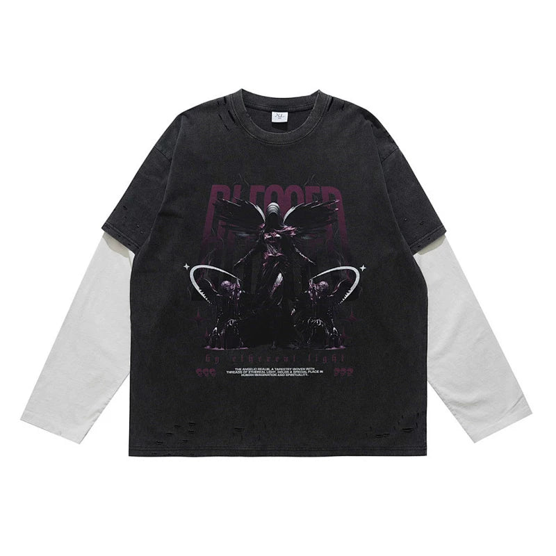 ONSEVENINE Winged Angel Graphic Layered-Effect Tee