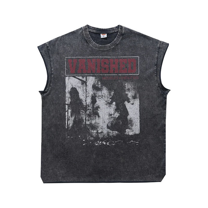 ONSEVENINE "Vanished" Distressed Graphic Sleeveless Tee